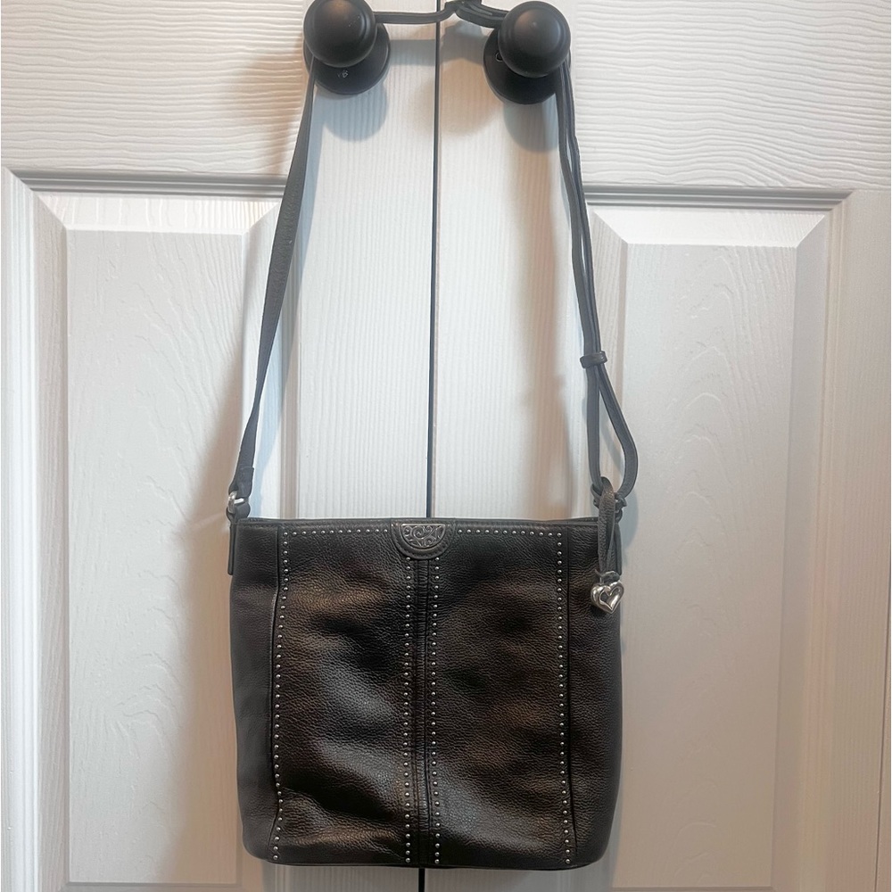 Brighton Silver Metallic Studded Leather Crossbody
